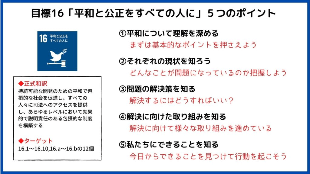 「平和と公正をすべての人に」５つのポイント