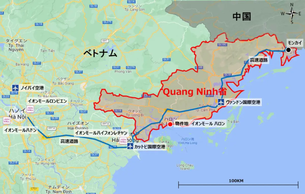 ベトナムのハロン市におけるイオンモールの地図