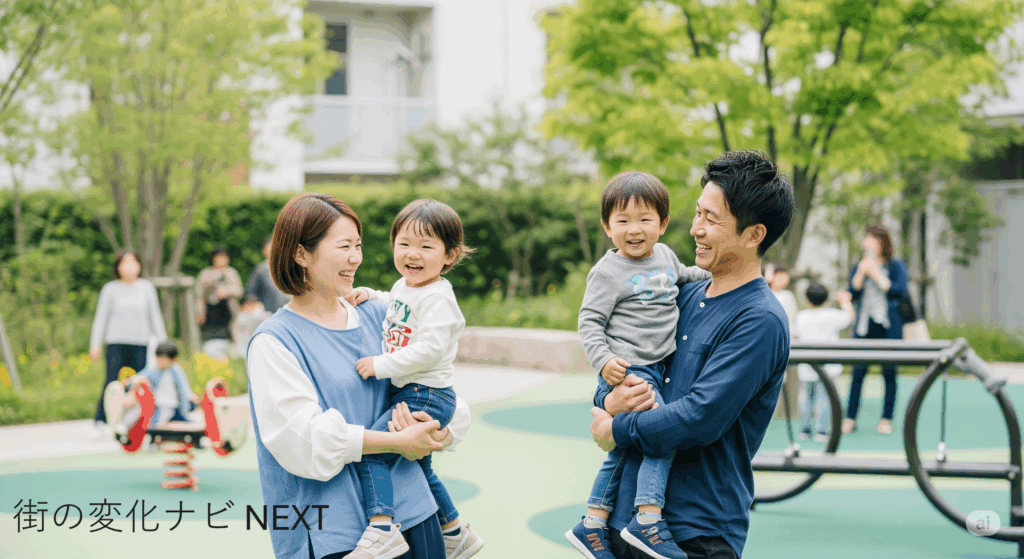 再開発で「住みやすさ」を実感している日本人家族をイメージした画像