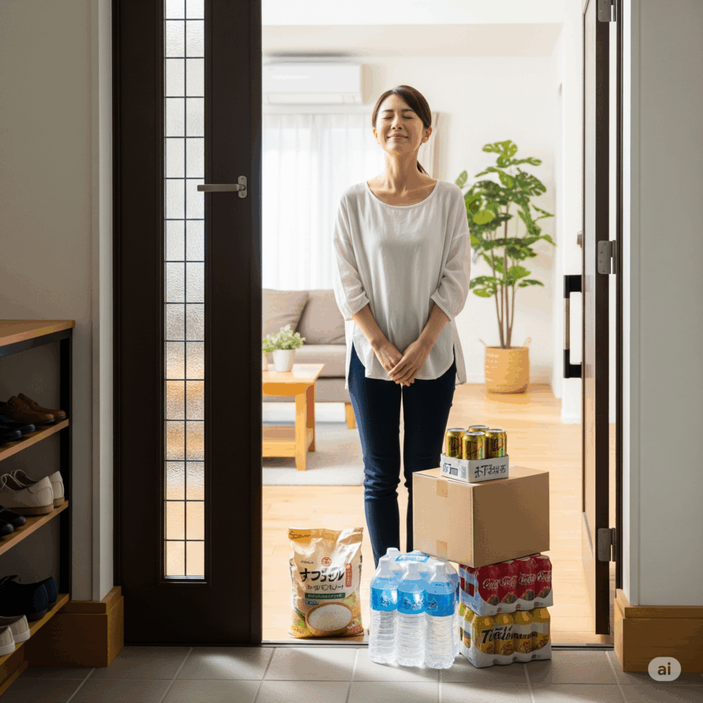 重いお米やかさばる飲料も玄関までお届けする様子をイメージした画像