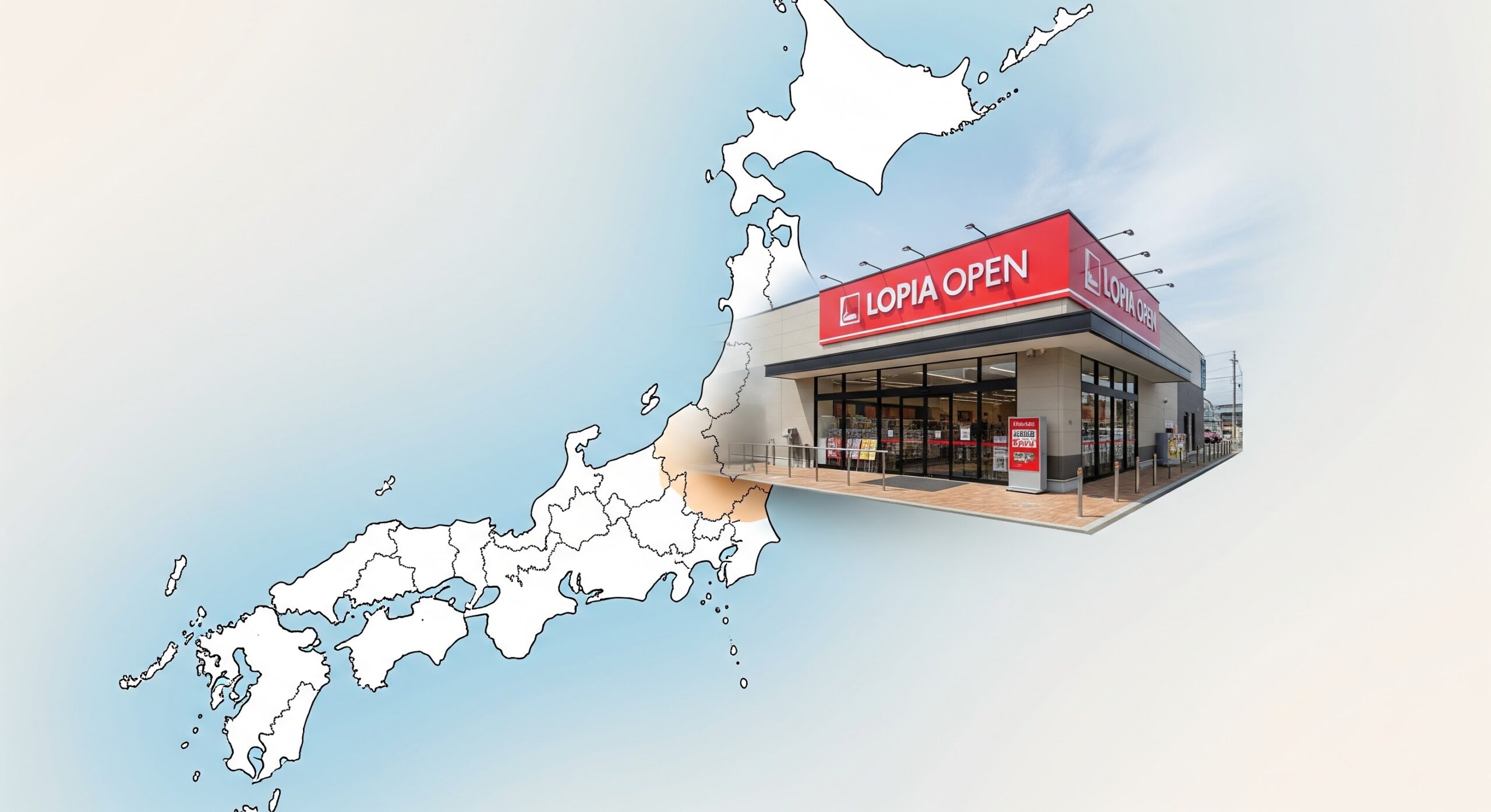 日本地図の愛知県の部分からロピアの店舗が飛び出している画像