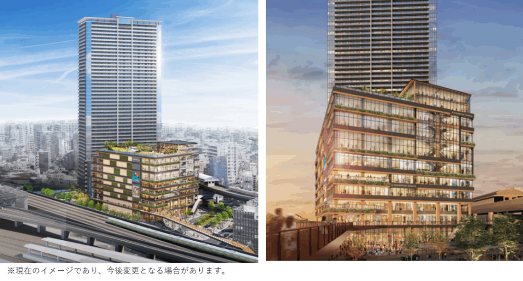 再開発で建設予定のタワーマンションと商業施設の画像