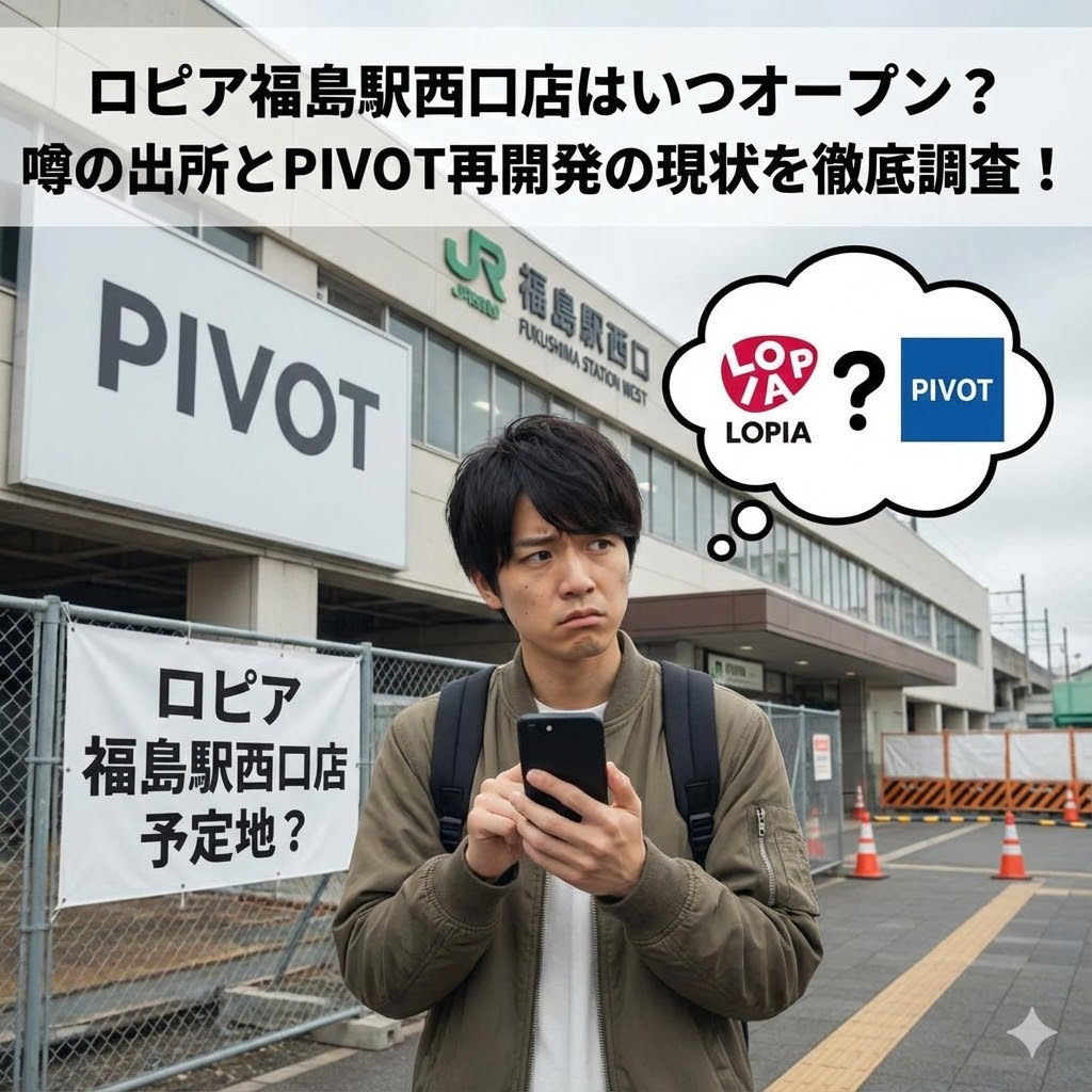 ロピア福島駅西口じゃなくてPIVOTじゃないのかな？と不安そうにしている読者をイメージした画像。