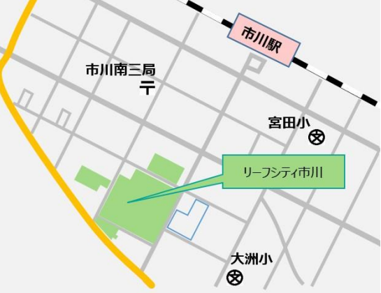 そよらリーフシティ市川の場所、千葉県市川市市川南2-8-1を示した画像。