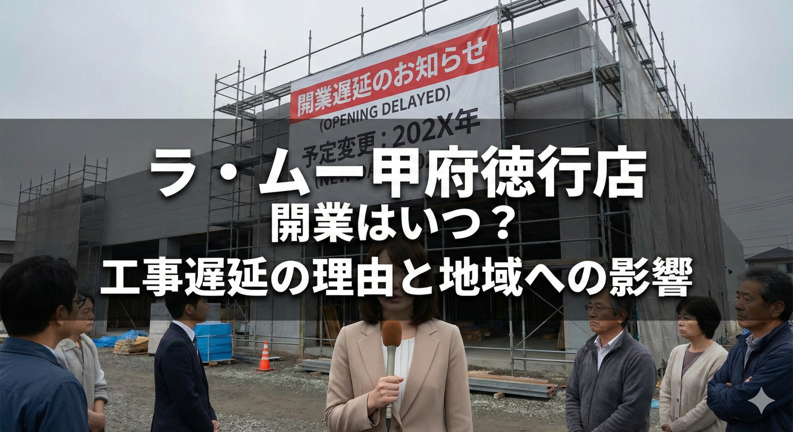 ラ・ムー甲府徳行店 開業はいつ？工事遅延の理由と地域への影響をイメージした画像