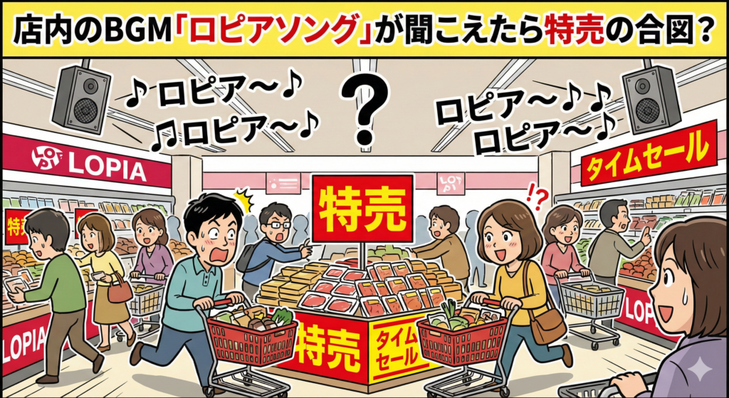 店内のBGM「ロピアソング」が聞こえたら特売の合図？をイメージした画像