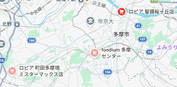 foodium多摩センター・ロピア聖蹟桜ヶ丘・ロピア町田多摩境との位置関係を示した画像。