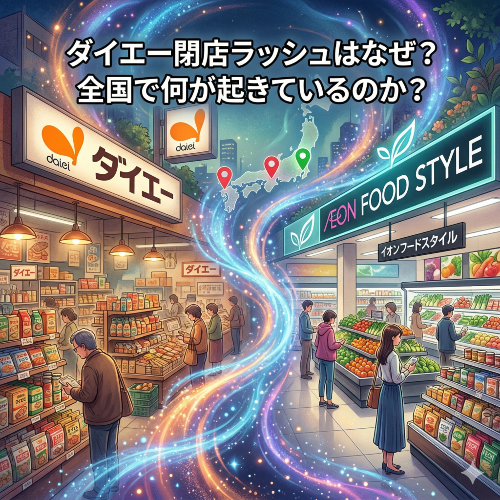 ダイエーから、イオンフードスタイルに変化していく様子を不思議な空間を描いた美しい画像