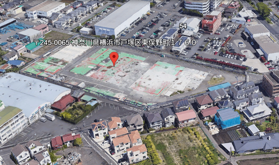 バロー戸塚区東俣野町計画の場所の航空写真。