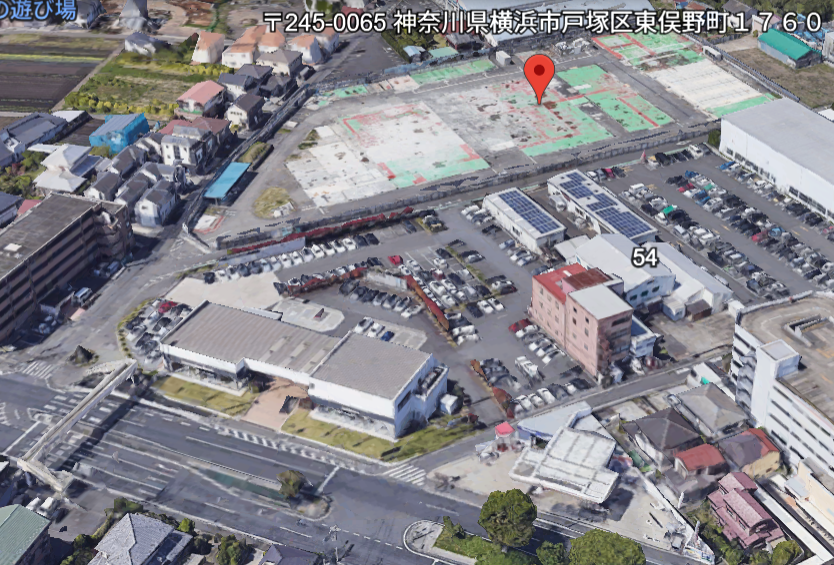 バロー戸塚区東俣野町計画の場所の航空写真。