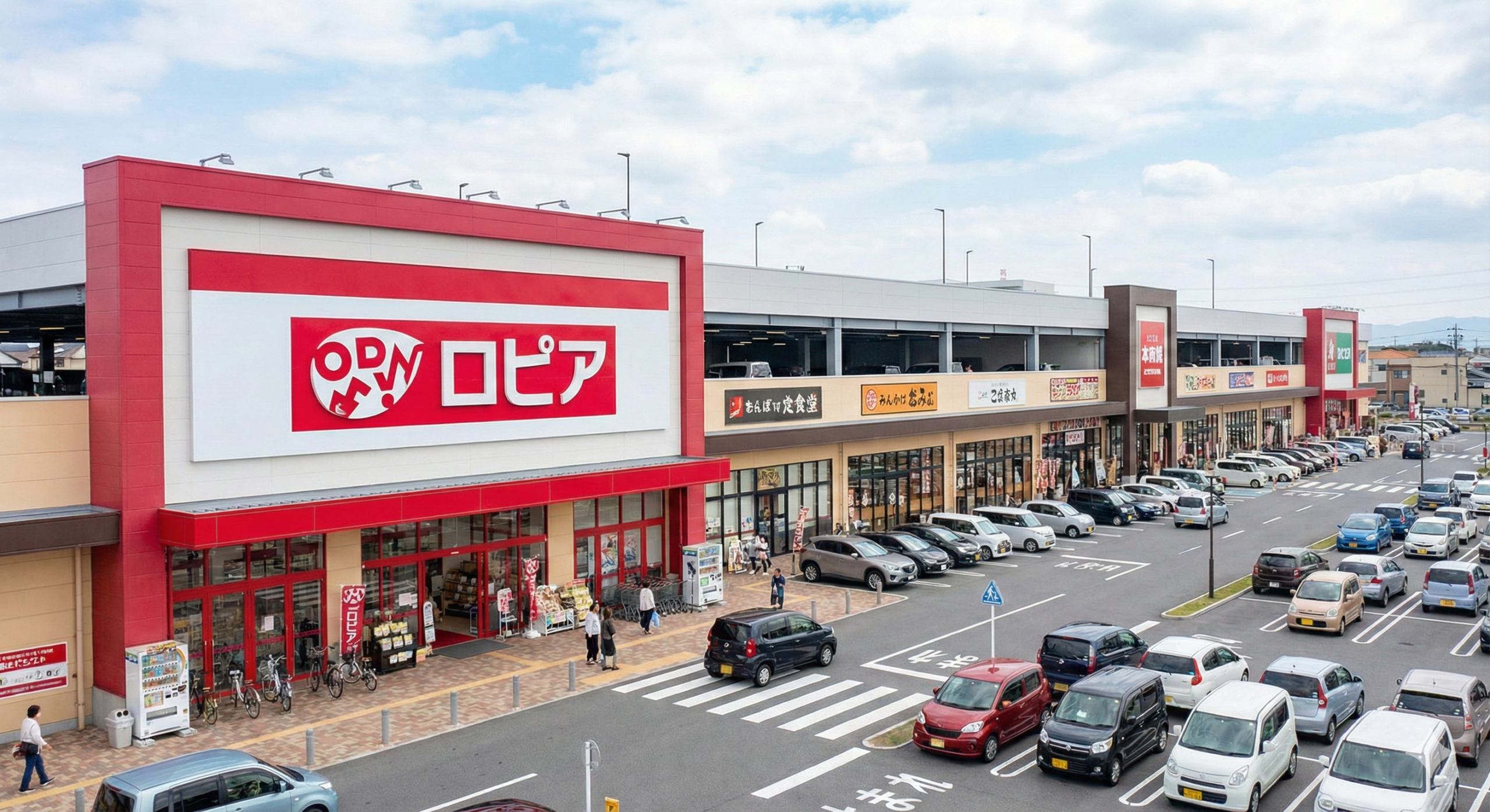ロードサイドに出来た複合施設の中にロピアが出店したイメージ画像